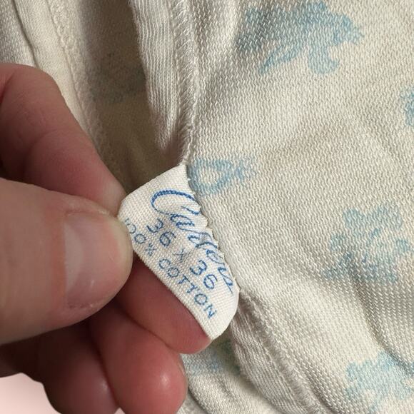 VTG Carters White Blue Pastel Cat Bear Baby Receiving Blanket Lovey Cotton FLAWS - Picture 3 of 5